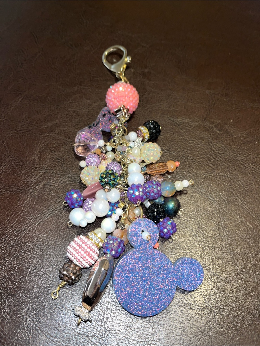 Beaded Pink & Purple Cluster Charm Keychain